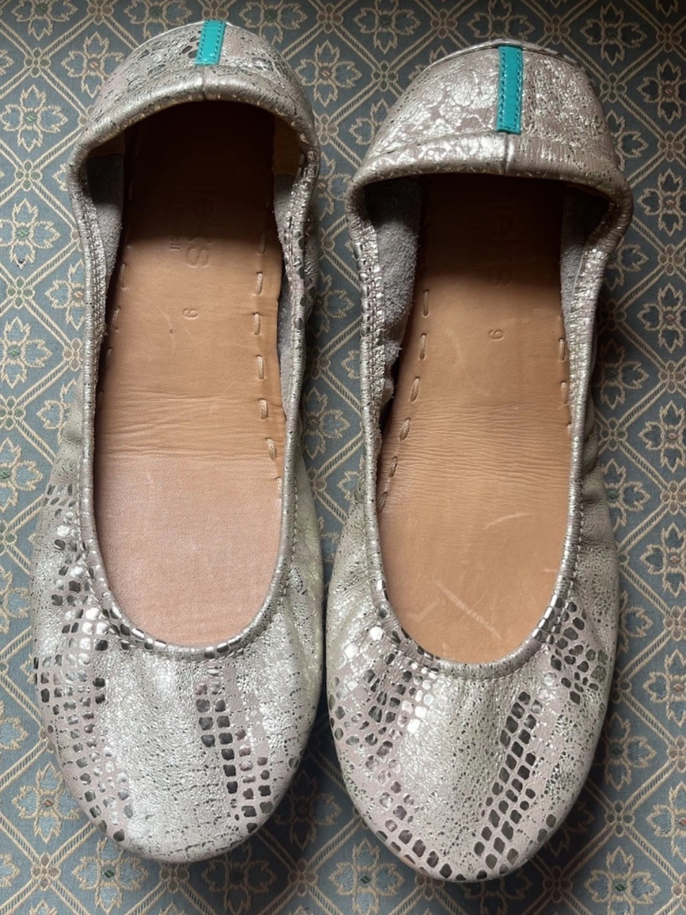 Tieks Romantic Blush Leather Ballet Flats Womens 9 Snakeskin Shiny Metallic